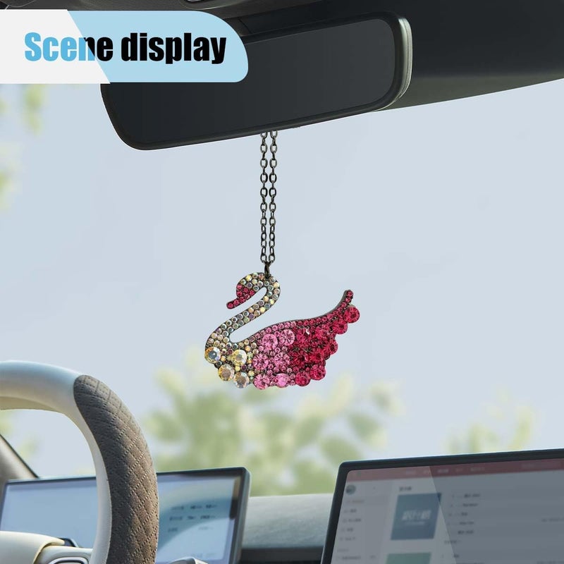 LHDOS Bling Swan Car Mirror Hanging Accessories, Crystal Diamond Car Interior Ornament Pendant for Women, Lucky Rear View Mirror Charm for Auto Decoration Present - Image 4